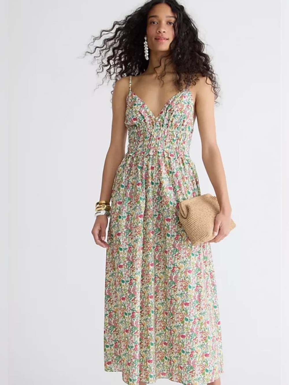 J.Crew Liberty Fabric smocked waist v-neck dress